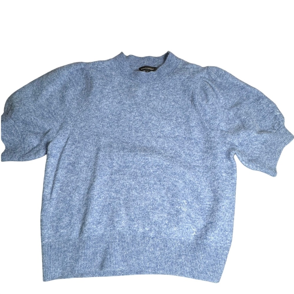 Banana Republic Women Blue Wool Alpaca Blend Puff Short Sleeve Sweater XL 615261